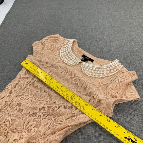 Forever 21 Lace Mini Dress Pearl Collar Neckline Small Lined Cap Sleeve - Picture 12 of 16